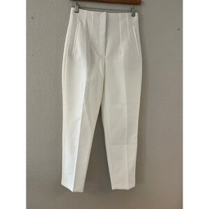 Zara Womens High Waisted Tapered Trousers White Small Seam Detail Dress Pants